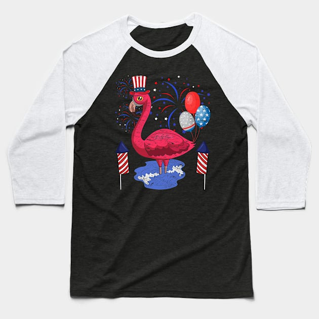 Tropical Bird USA Patriotic American Flamingo Animal 4th Of July Baseball T-Shirt by shirtsyoulike